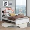 CIGEGE Full Size Upholstered Platform Bed with LED, Storage and USB in Headboard, Beige view 2