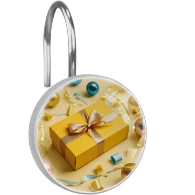 Stainless Steel Shower Hooks with Crystal Glass, 12-Pack, Perfect for Decorating Bedroom and Room Curtain Rods, Yellow Gift Pattern