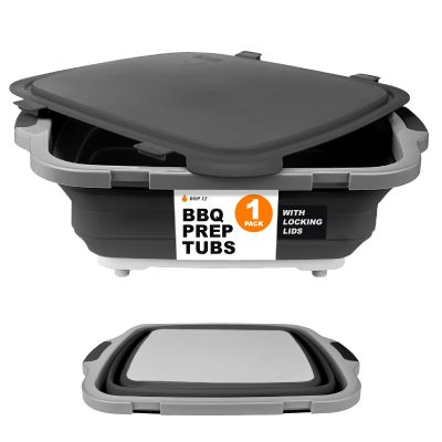 Drip EZ Collapsible BBQ Prep Tub- for Meal Prep Marinating Food Storage - Includes Cutting Board & Locking Lid - (1) OG - Black