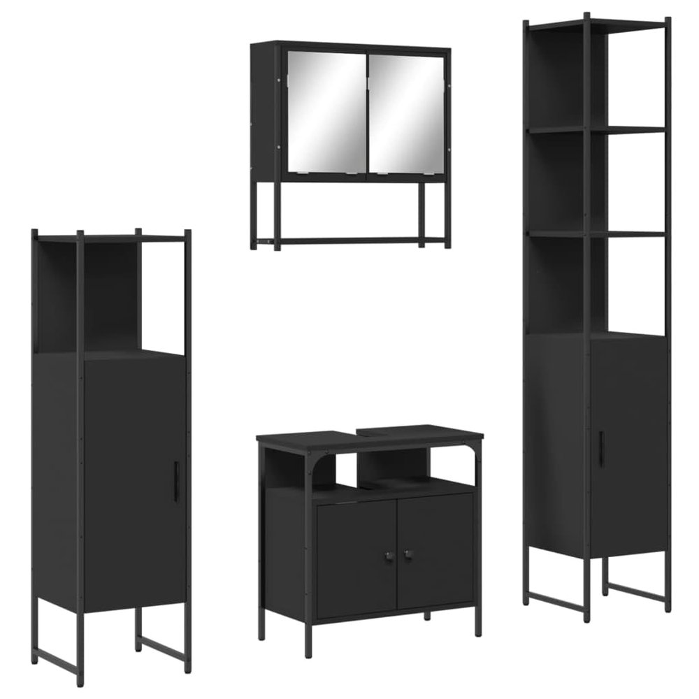 CUMYZO 4 Piece Bathroom Furniture Set Black Engineered Wood,Furniture,Furniture Sets,Bathroom Furniture Sets,Black,69.04kg/151.888ib