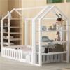 CIGEGE Wooden Simple Double Cabin Bed with Fence, Removable Side Shelf, White view 1