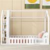 CIGEGE Wooden Simple Double Cabin Bed with Fence, Removable Side Shelf, White view 3