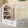 CIGEGE Wooden Simple Double Cabin Bed with Fence, Removable Side Shelf, White view 4