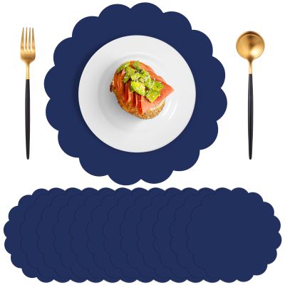 120 Pcs Navy Blue Paper Placemats, 13.5 Inch Disposable Scalloped Placemat Disposable Table Place Mats Decorative Paper for Birthday Wedding Banquet Thanksgiving Holiday Graduation Celebration Party