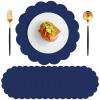120 Pcs Navy Blue Paper Placemats, 13.5 Inch Disposable Scalloped Placemat Disposable Table Place Mats Decorative Paper for Birthday Wedding Banquet Thanksgiving Holiday Graduation Celebration Party view 1