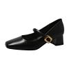 YEGBFLFF Women's Low Block Chunky Heels Sandals Square Toe Strappy Buckle Heeled Sandal Vintage Heeled Shoes for Women (Black,5) view 1