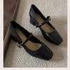 YEGBFLFF Women's Low Block Chunky Heels Sandals Square Toe Strappy Buckle Heeled Sandal Vintage Heeled Shoes for Women (Black,5) view 2