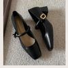 YEGBFLFF Women's Low Block Chunky Heels Sandals Square Toe Strappy Buckle Heeled Sandal Vintage Heeled Shoes for Women (Black,5) view 3