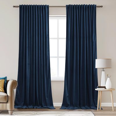 StangH Navy Blue Velvet Blackout Curtains 90 inches Long, Back Tab Privacy Sliding Door Drapes Thermal Insulated Noise Reducing Window Drapes for Living Room, W62 x L90, 2 Panels