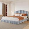 Harper & Bright Designs Queen Bed Velvet Upholstered Floor Bed Frame for Boys Girls Kids Adults Toddler Shell-Shaped Headboard for Bedroom,No Box Spring Needed,Light Blue view 3