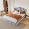 Harper & Bright Designs Queen Bed Velvet Upholstered Floor Bed Frame for Boys Girls Kids Adults Toddler Shell-Shaped Headboard for Bedroom,No Box Spring Needed,Light Blue view 4