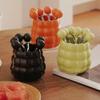 (6 Pieces) Ceramic Pearl Spoon Fork Jar Set Fruit Fork Dessert Cake Coffee Tea Spoon (Cream yellow) view 4