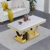 4-Piece Living Room Table Set, Modern Coffee Table with 1 Console Table & 2 End Tables Set for Apartment, Luxury Faux Marble Coffee Table Sets Perfect for Living Room, Stainless Steel Frame view 2