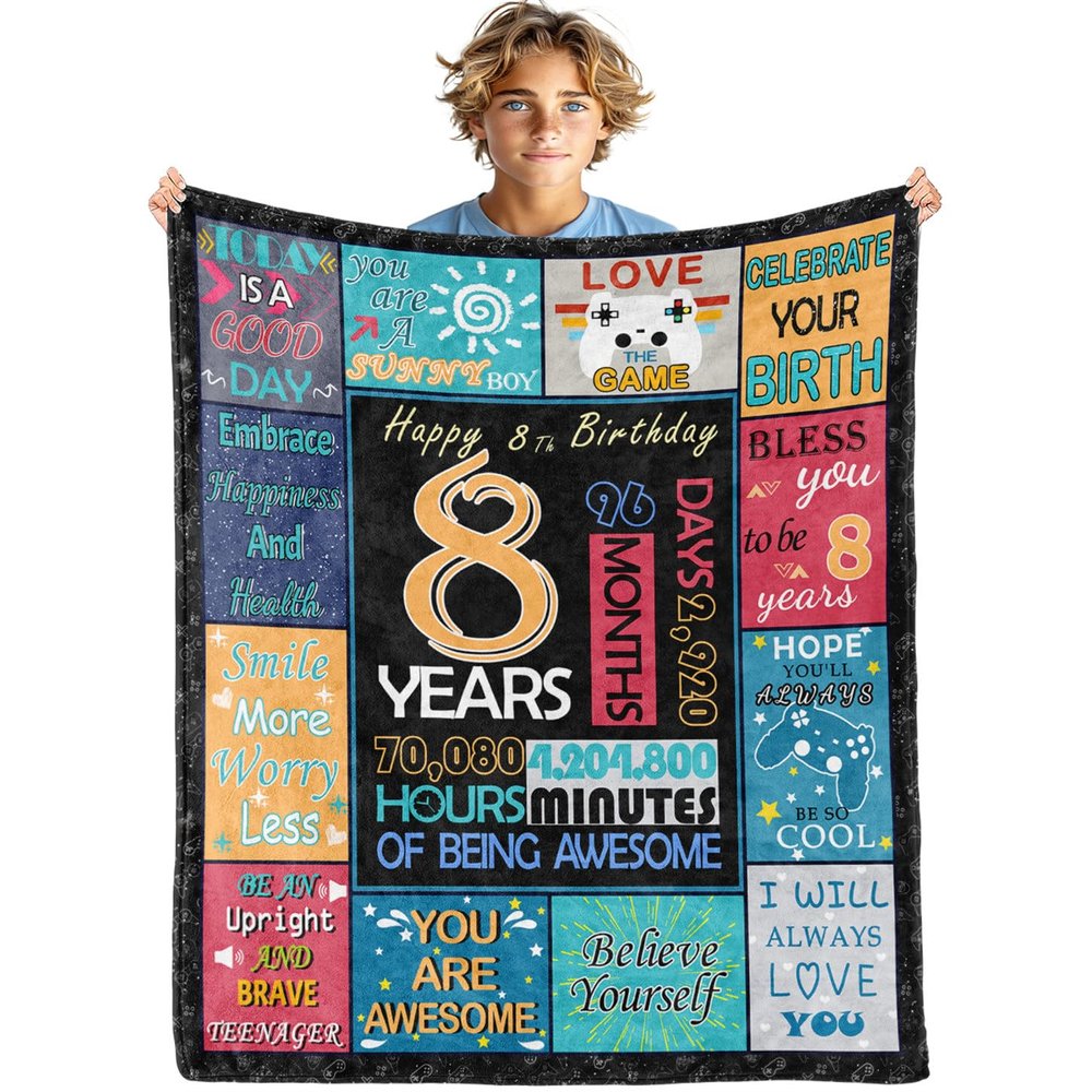 FSUVSJBGT 8 Year Old Boys Gifts Ideas - Birthday Throw Blanket for Boys 8th Birthday Gifts, 60" x 80"