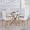 DZOVAD 5-Piece Round Dining Set, Kitchen Table Chairs Set of 4 for Kitchen & Dining Room, Dinette, Space-Saving with Glass Table Top, 4 Upholstered Leather Chairs, Gold/White, 4 Legs view 1