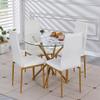 DZOVAD 5-Piece Round Dining Set, Kitchen Table Chairs Set of 4 for Kitchen & Dining Room, Dinette, Space-Saving with Glass Table Top, 4 Upholstered Leather Chairs, Gold/White, 4 Legs view 2
