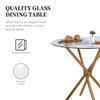 DZOVAD 5-Piece Round Dining Set, Kitchen Table Chairs Set of 4 for Kitchen & Dining Room, Dinette, Space-Saving with Glass Table Top, 4 Upholstered Leather Chairs, Gold/White, 4 Legs view 4