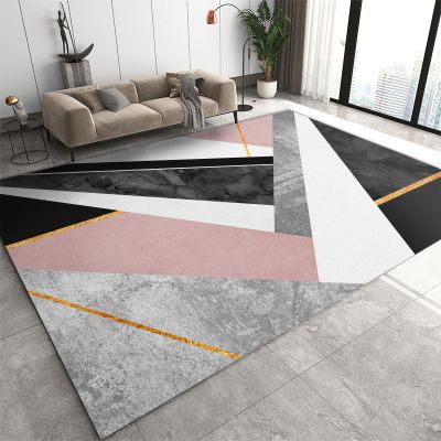 Pink Gold Abstract Geometry Area Rugs, Grey White Pink Black Marble Easy Clean Rug, Soft Non-Skid Carpet Throw Rug for Kids Teen Girls Boys Bedroom, Living Room Bathroom Classroom Office 5ftx8ft