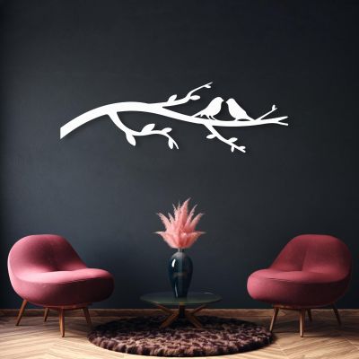 Aportif Birds on Branch Metal Wall Decor, Metal Tree Branch Wall Decor, Birds Art, Living Room Art (White, 53x17 in / 135x97 cm)