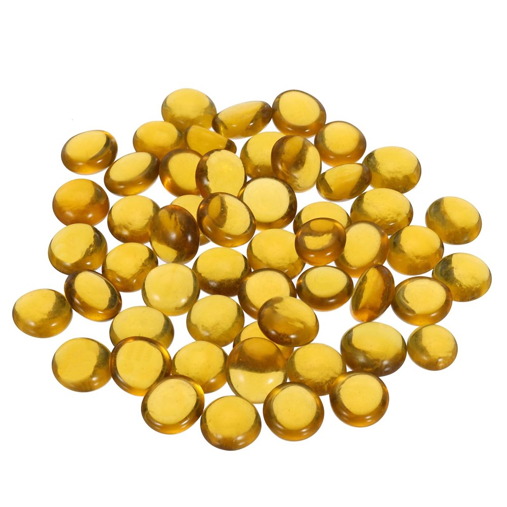 MECCANIXITY Decorative Flat Glass Marbles 12-14mm Rock Vase Filler Beads Pebbles Light Amber for Fish Tank Table Scatter Decor, 100Pcs