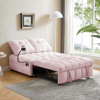 3 in 1 Convertible Sleeper Sofa Bed, Multi-Functional Velvet Sleeper Couch Pull-Out Bed, Pink Modern Upholstered Loveseat Sleeper Sofa for Living Room, Small Space(Independently removable backrest)