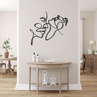 Couple Kissing Metal Wall Art, Line Decor, Minimalist Modern Wall Art for Living Room, 12"x19"|31x47cm, Love Gift