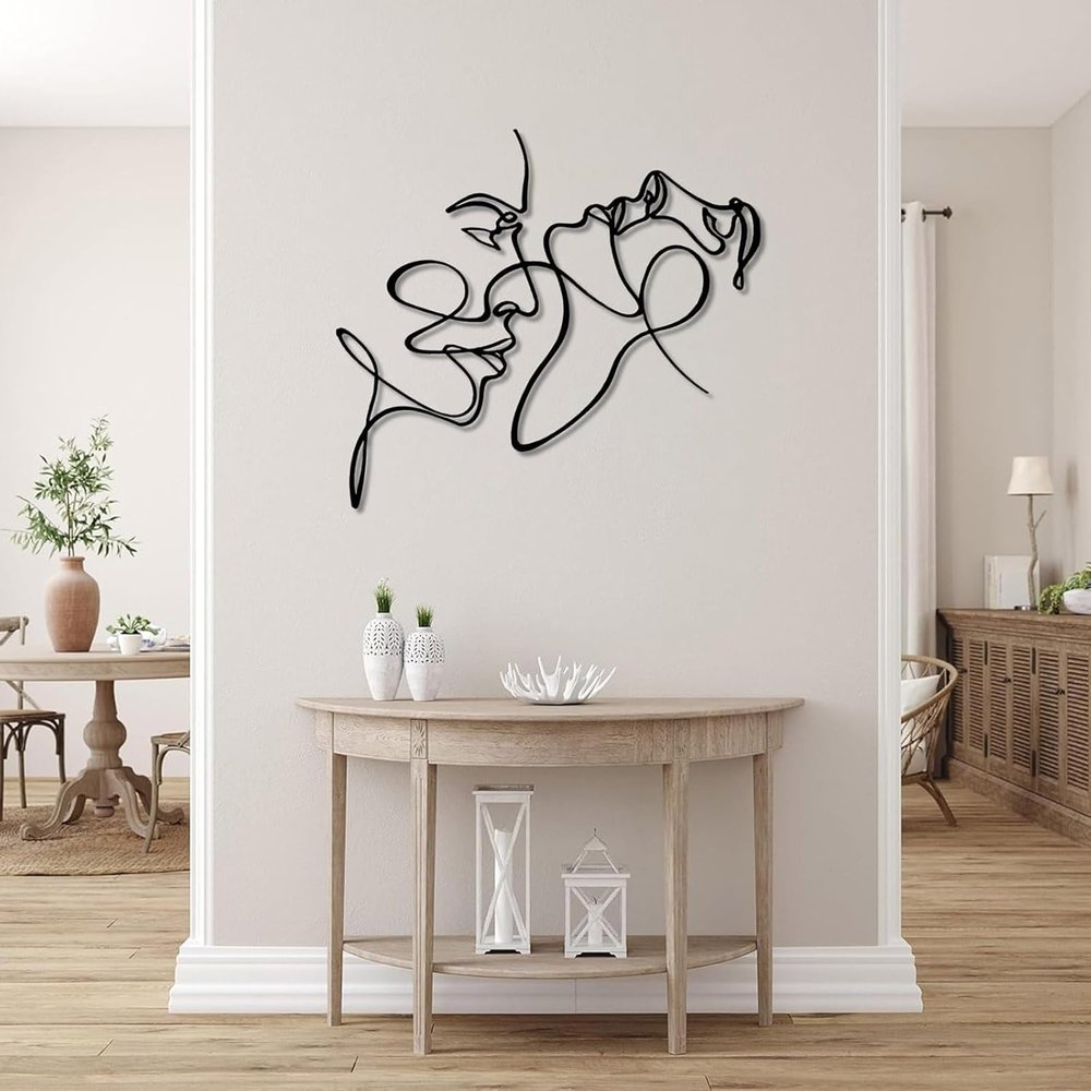 Couple Kissing Metal Wall Art, Line Decor, Minimalist Modern Wall Art for Living Room, 12"x19"|31x47cm, Love Gift