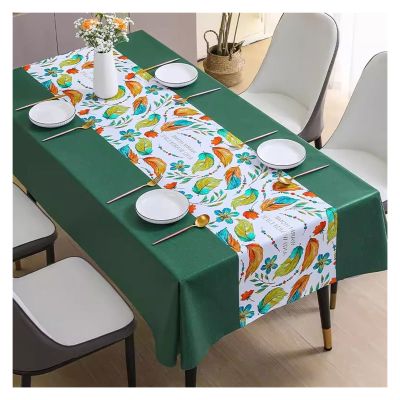 RENEESME Table Cloth Deep Dream Tablecloth Embroidered Leaf Tablecloth Cotton Linen Anti-Wrinkle Tablecloth Decoration Rectangle Tablecloth(1,140x200cm)