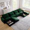 LyuHome 4-Seat Sectional Sofa Couch for Living Room,U-Shaped Couch with 2 Storage Ottoman Footstool, Deep Seat Couches with 4 Waist Pillows,Modern Comfy Sofa for Apartment Office,Corduroy Fabric,Green view 4