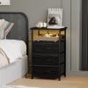 Fixwal Night Stand with Charging Station, LED Nightstand with Fabric Drawers, End Table with PU Finish, Bed Side Table, Black Oak view 2