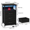 Fixwal Night Stand with Charging Station, LED Nightstand with Fabric Drawers, End Table with PU Finish, Bed Side Table, Black Oak view 3