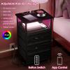 Fixwal Night Stand with Charging Station, LED Nightstand with Fabric Drawers, End Table with PU Finish, Bed Side Table, Black Oak view 4
