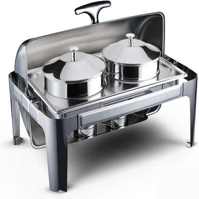 ELUKHT Electric Buffet Server Stainless Steel Buffet Hot Plate - Buffet Servers and Heaters. Hot Pot Buffet Set, Stainless Steel Buffet Hot Pot with Glass Li (Doubleended Stockpot 9l)