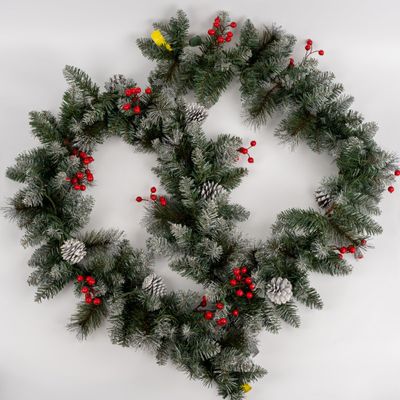 CRSMATTS Pre-Lit Artificial Christmas Garland, Snowflake Garland, White Lights 50, Decorated with Pine Cones, Berry Clusters, Plug in, Christmas Decorations, 9 Feet