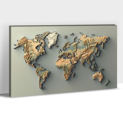 ANRUOXI - Grey White Simple Canvas Wall Art, Small World Map Pictures, 18x24 Inch