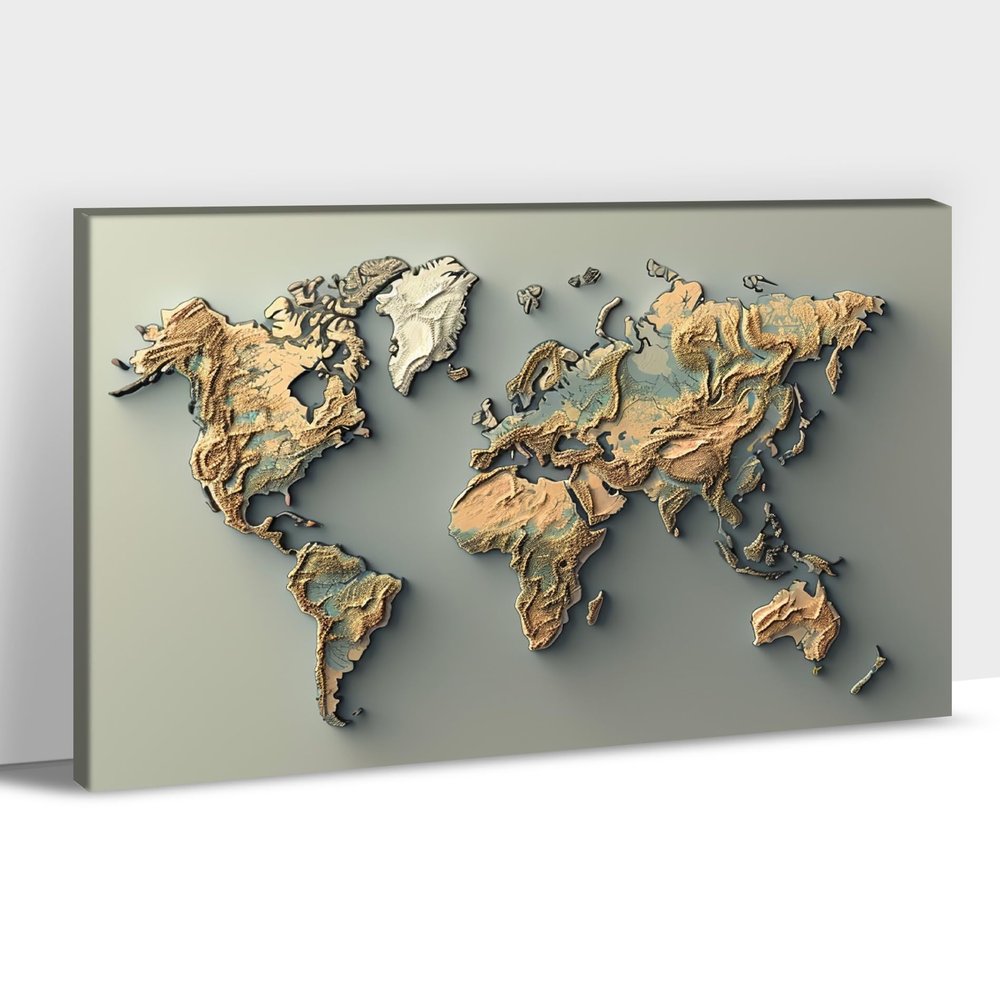 ANRUOXI - Grey White Simple Canvas Wall Art, Small World Map Pictures, 18x24 Inch