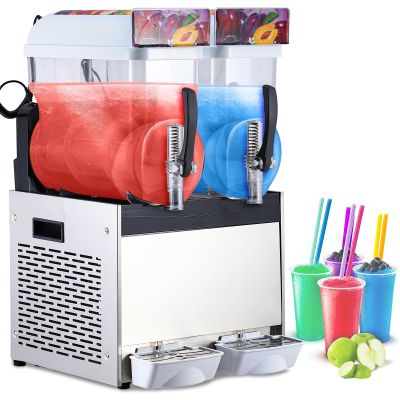 GarveeTech Commercial Slushy Machine, 15Lx2 Tank Stainless Steel Slushie Machine Double Tank, Frozen Drink Maker, Temperature Preservation, Stainless Steel Margarita Wine Smoothies Maker, White