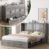 ADOWORE Queen Size Murphy Bed with Large Storage Drawer & Charging Station, Hideaway Full Foldable Platform Bed for Home Office or Guest Bedroom, Living Room,Grey view 1