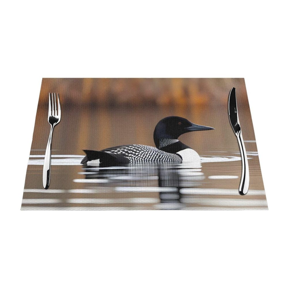 Woven Placemat 4 PCS Heat-Resistant Easy to Clean Suitable for Outdoor Parties Casual Kitchen Decoration Table Accessories 12x18in Loon Birds Prints