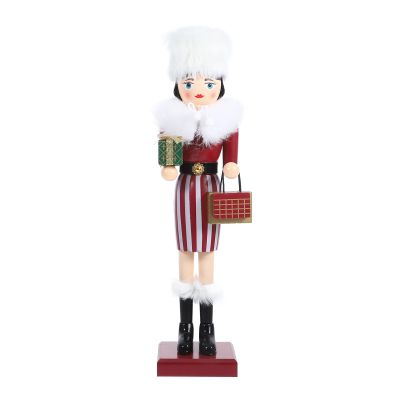 LUOZZY Lady Christmas Nutcracker Christmas Wooden Nutcracker Figure Wooden Lady Holding Gift Xmas Nutcracker for Home Decoration, 14.5Inch
