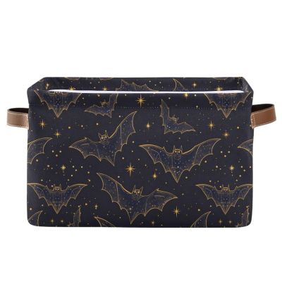 ALAZA Bat Starry Halloween Large Storage Baskets for Organizing Foldable Storage Bins for Shelves Home with Handles 2 Pack