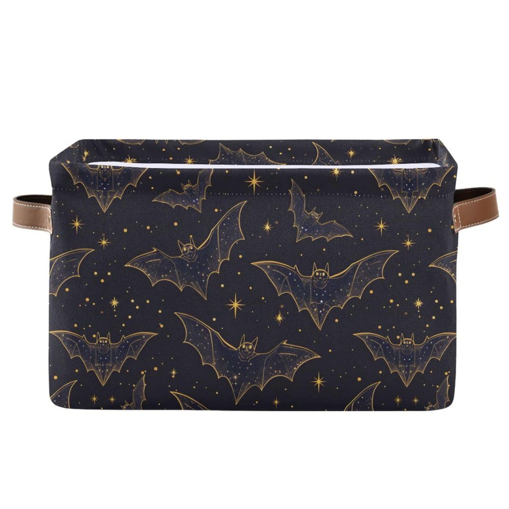 ALAZA Bat Starry Halloween Large Storage Baskets for Organizing Foldable Storage Bins for Shelves Home with Handles 2 Pack
