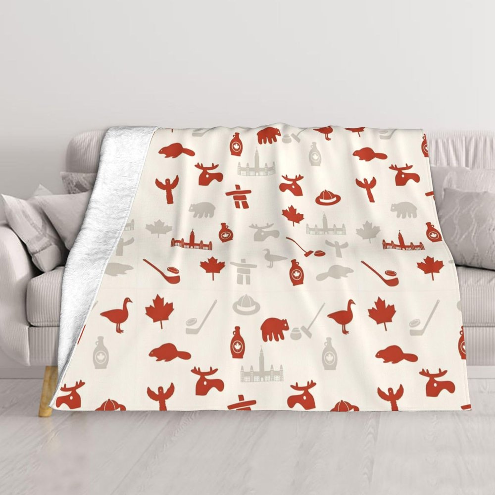 Wxenaiedk Canadian Maple Leaf Throw Blanket for Couch Sofa Or Bed Throw Size, Soft Fuzzy Plush Lightweight Blanket, Black, rtdf03e