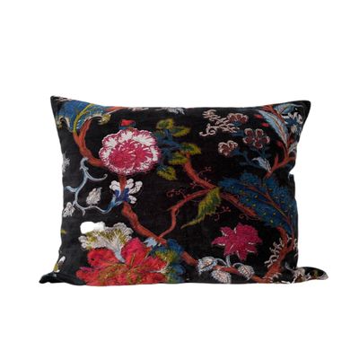 Alia Enterprises Velvet Floral Flower Throw Pillow Cover, Couch Bohemian Accent, 18 x 18 inches, Colorful Boho Chic (Black, 16" x 16")