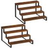 Giikin 4 Tier Spice Rack, Set of 2 Wooden Spice Rack for Countertop, Kitchen Counter Storage Shelves Cupcake Stand Holder Display Stand, Rustic Brown view 1