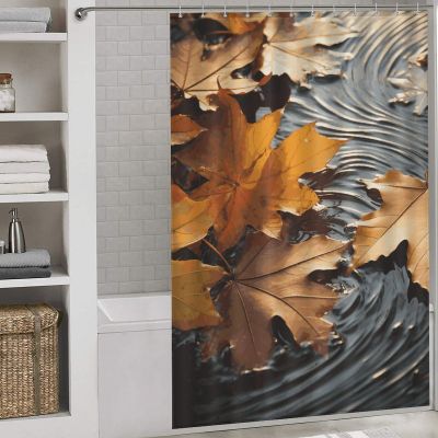 BTCOWZRV Fall Leaves Shower Curtain Winter Waterproof Bath Curtain Washable Cloth Shower Curtain Set Modern Minimalist Home Bathroom Curtain Decor with 12 Hooks 60x72 Inches