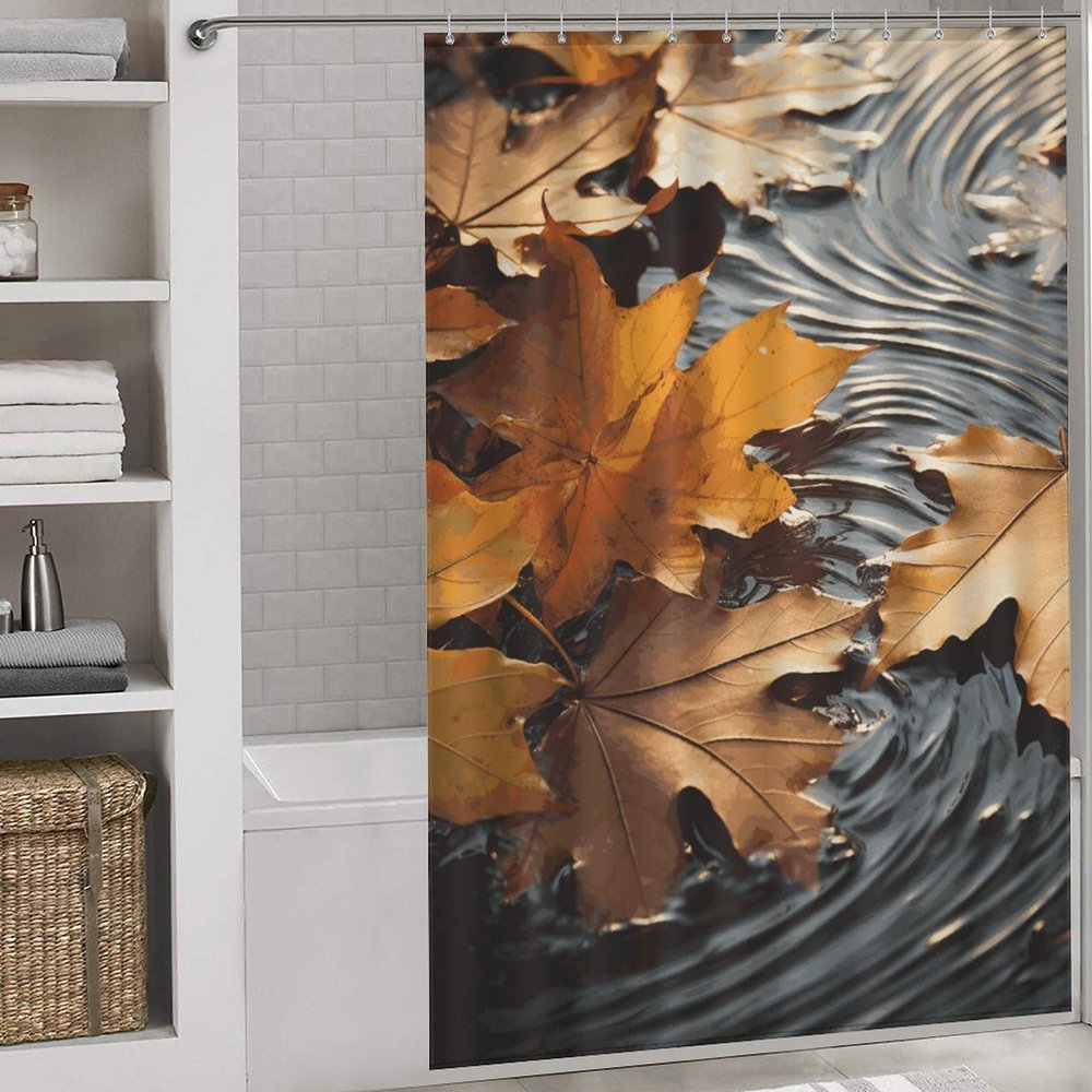 BTCOWZRV Fall Leaves Shower Curtain Winter Waterproof Bath Curtain Washable Cloth Shower Curtain Set Modern Minimalist Home Bathroom Curtain Decor with 12 Hooks 60x72 Inches