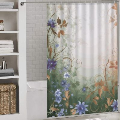 BTCOWZRV Floral Swirls Ivy Shower Curtain Winter Waterproof Bath Curtain Washable Cloth Shower Curtain Set Modern Minimalist Home Bathroom Curtain Decor with 12 Hooks 60x72 Inches