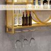 3-Tiers Metal Wine Rack Wall Mounted With LED Light Wall Mounted Wine Rack Wine Glass Rack Iron Bar Liquor Shelf Storage Bar Unit Floating Shelves For Kitchen Living Room Home Decor(Gold,55.1in/140cm) view 2