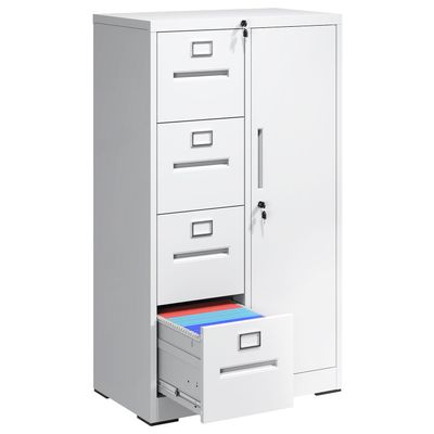 VIYET File Cabinet 4 Drawer, Vertical File Cabinet with Lock and 1 Door, File Cabinet with Storage Shelves for A4 Legal/Letter, Assembly Required (White)